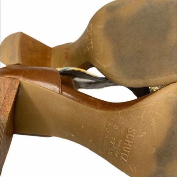 Schutz Woven Leather Block Heel Sandals 8 - Picture 5 of 6
